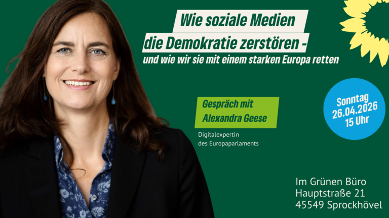 „Wie soziale Medien die Demokratie zerstören – und wie wir sie mit einem starken Europa retten“ – Digitalexpertin des Europaparlaments Alexandra Geese am 26.04.2026 in Sprockhövel