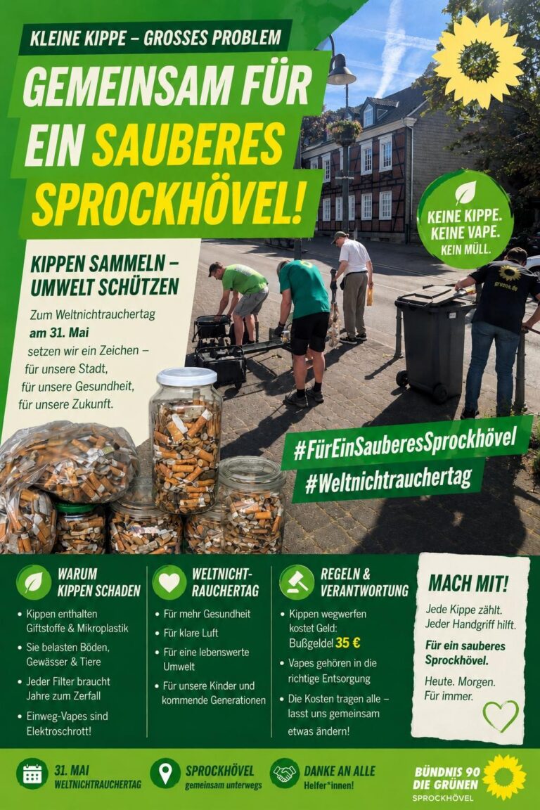 Weltnichtrauchertag 31.05.2026 – Gemeinsam für ein sauberes Sprockhövel